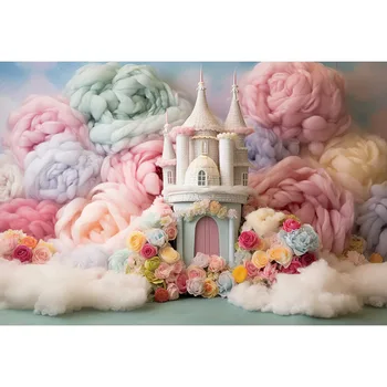 Фон замка Мехофонд Принцесса Украшение для Дня рождения новорожденного Красочные облака Фон для фотосъемки с изображением торта Фотостудия