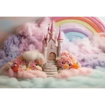 Фон замка Мехофонд Принцесса Украшение для Дня рождения новорожденного Красочные облака Фон для фотосъемки с изображением торта Фотостудия