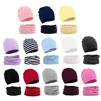 Комплект зимних шапок и шарфов для девочек, вязаная шапка в полоску с напуском в тон, винтажная зимняя кепка для езды на велосипеде, прямая поставка