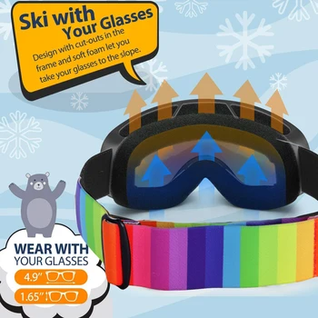 Детские Лыжные Очки для 4-14 лет с Защитой от запотевания, Двухслойные Снежные Очки UV400, Спорт на открытом воздухе, Зимний Сноуборд, Детские Лыжные Очки