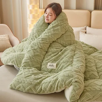 Мягкое сверхтолстое зимнее теплое одеяло из искусственного кашемира ягненка, утяжеленные одеяла для кроватей, Уютное толстое теплое стеганое одеяло