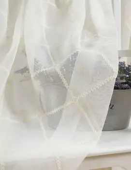 Занавеска с вышивкой Lingge Французское окно Вышитые Геометрические Пасторальные Шторы Для гостиной Гардинен Тюль Кухня Прозрачная
