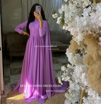XPAY Скромные вечерние платья из лавандового шифона мусульманских арабских женщин с круглым вырезом и длинными рукавами-накидками Простые платья для выпускного вечера Официальное платье для вечеринки