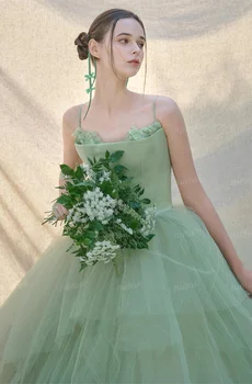 Bafftafe Мятно-зеленые Корейские платья невесты Свадебная фотография Корсет на бретельках сзади Многослойная юбка Вечерние платья для выпускного вечера Вечернее платье
