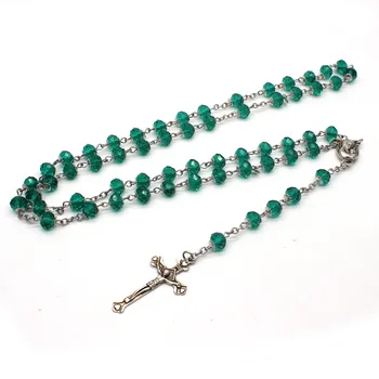 Зеленые четки CR037, католическое ожерелье из акрила и натурального камня, высококачественный крест, горький, как христианская религия