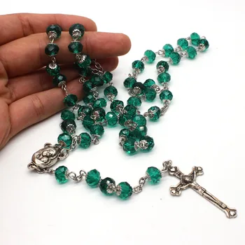 Зеленые четки CR037, католическое ожерелье из акрила и натурального камня, высококачественный крест, горький, как христианская религия