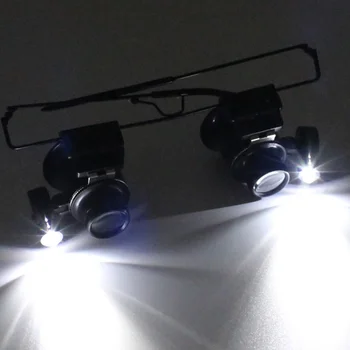 Профессиональная 20-кратная Лупа, Двойные очки для глаз, Ювелир по ремонту часов со светодиодной портативной лупой, Ремонт очков со светодиодной подсветкой