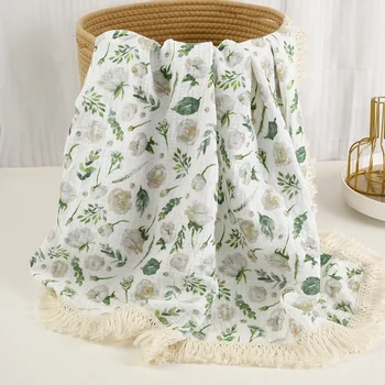 Муслиновое детское пеленальное одеяло, Хлопчатобумажное одеяло с кисточками для новорожденных, детские принадлежности, постельное белье, обертывание, чехол для детской коляски
