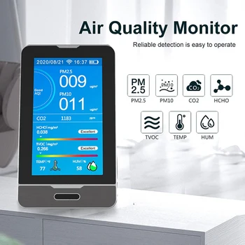 Tuya Wifi Газовый Детектор Монитор качества воздуха PM2.5 PM1.0 PM10 HCHO TVOC CO2 Измеритель температуры и влажности