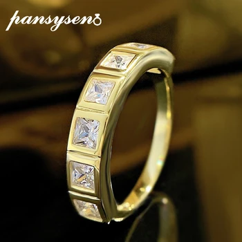 Ювелирные изделия PANSYSEN из цельного серебра 925 пробы квадратной огранки 3 мм с высокоуглеродистым бриллиантом и драгоценным камнем, обручальное кольцо, кольца с 18-каратным золотым покрытием, подарок
